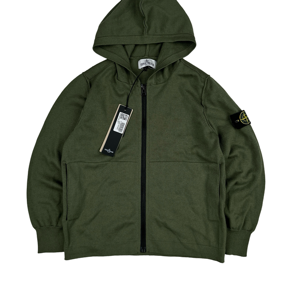 Stone Island Junior 2025 Green Knitted Cotton Zipped Hoodie - Age 8