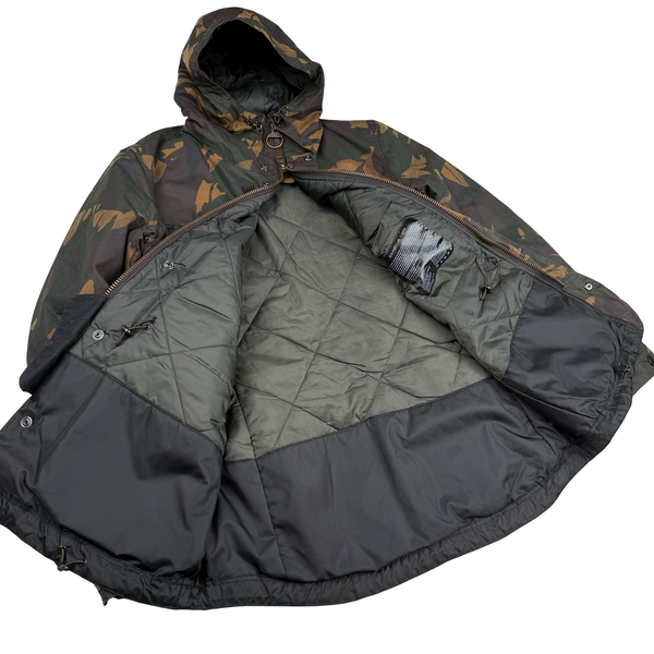 Barbour Camo Quilted Cotton Wax Hooded Parka Jacket - XL