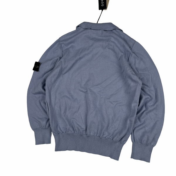 Stone Island Junior 2025 Blue Quarter Buttoned Cotton Jumper - Age 8