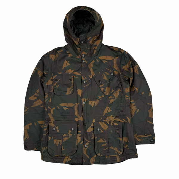 Barbour Camo Quilted Cotton Wax Hooded Parka Jacket - XL