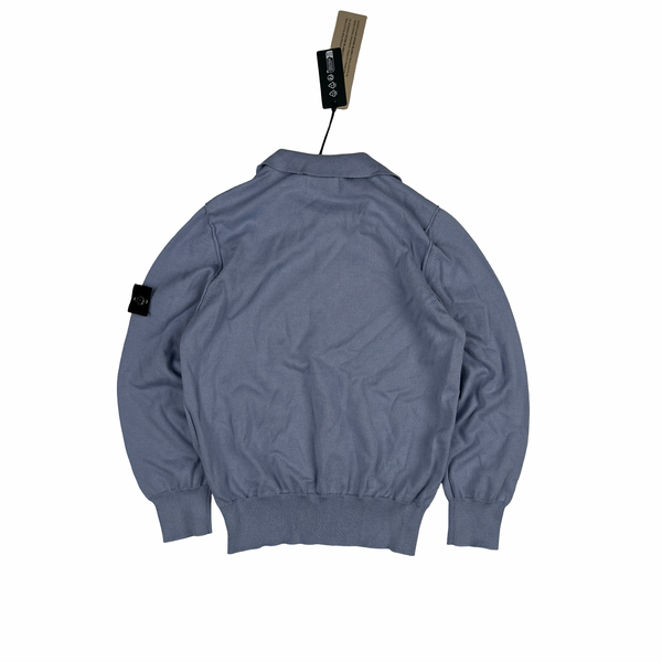 Stone Island Junior 2025 Blue Quarter Buttoned Cotton Jumper - Age 8