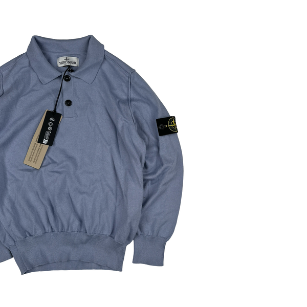Stone Island Junior 2025 Blue Quarter Buttoned Cotton Jumper - Age 8