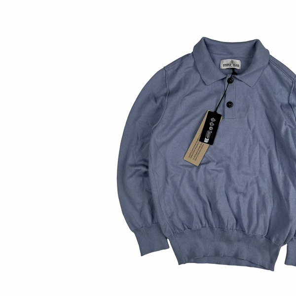 Stone Island Junior 2025 Blue Quarter Buttoned Cotton Jumper - Age 8