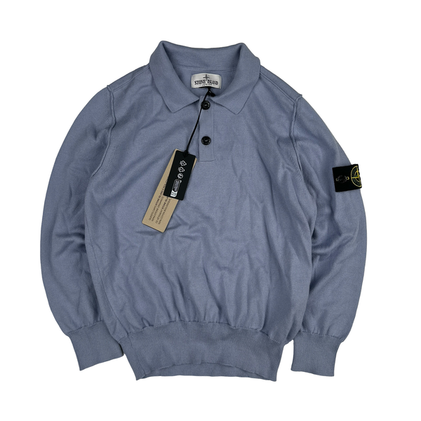 Stone Island Junior 2025 Blue Quarter Buttoned Cotton Jumper - Age 8