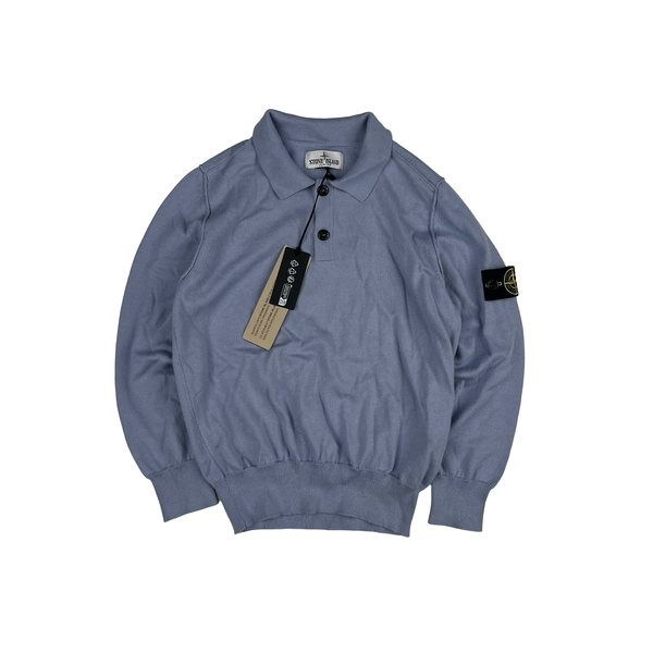 Stone Island Junior 2025 Blue Quarter Buttoned Cotton Jumper - Age 8
