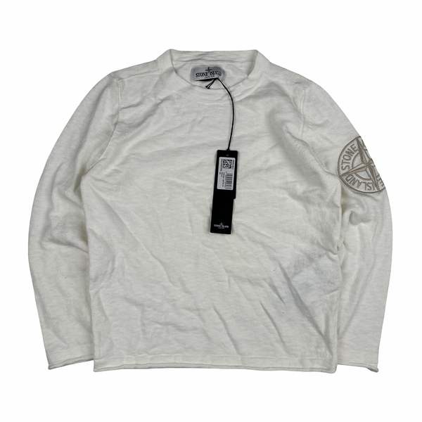 Stone Island Junior 2025 Cream Arm Logo Pullover Jumper - Age 8