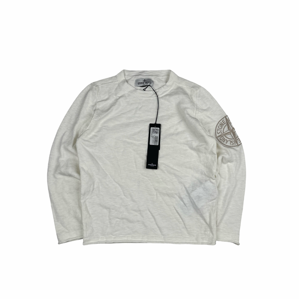 Stone Island Junior 2025 Cream Arm Logo Pullover Jumper - Age 8