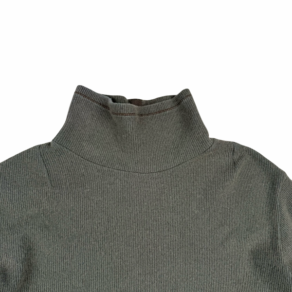 Stone Island 2001 Khaki Wool Blend Vintage Ribbed High Neck Jumper - XL