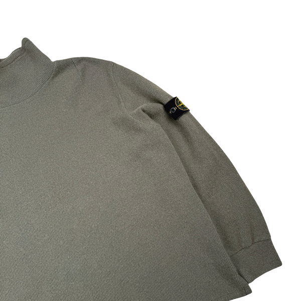 Stone Island 2001 Khaki Wool Blend Vintage Ribbed High Neck Jumper - XL