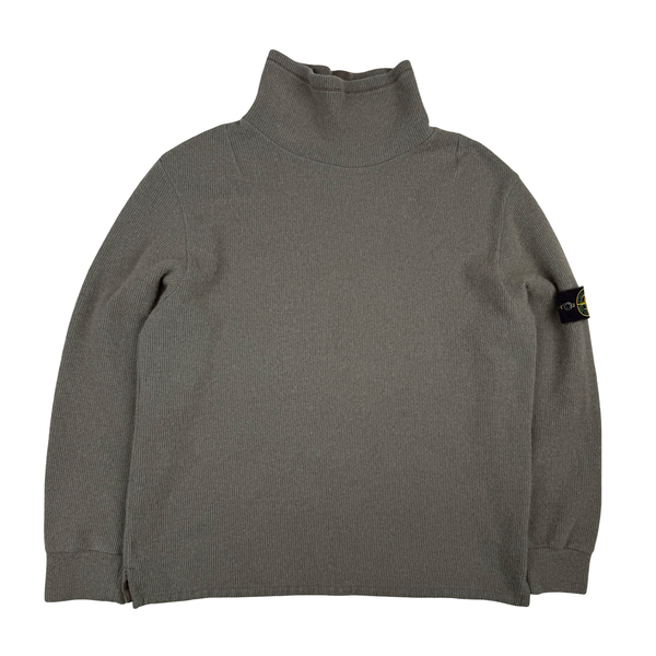 Stone Island 2001 Khaki Wool Blend Vintage Ribbed High Neck Jumper - XL