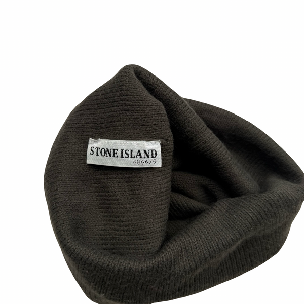 Stone Island Vintage Dark Brown Wool Blend Spellout Beanie Hat - One-size