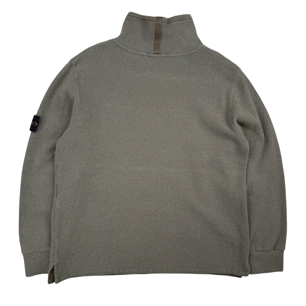 Stone Island 2001 Khaki Wool Blend Vintage Ribbed High Neck Jumper - XL