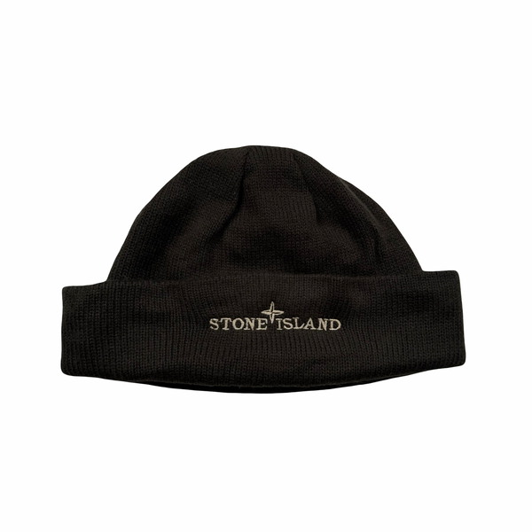 Stone Island Vintage Dark Brown Wool Blend Spellout Beanie Hat - One-size