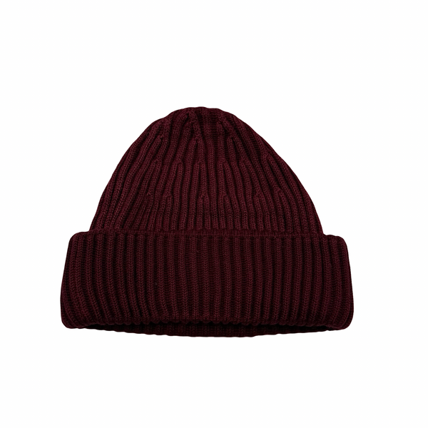 Stone Island Burgandy Ribbed Wool Badge Beanie