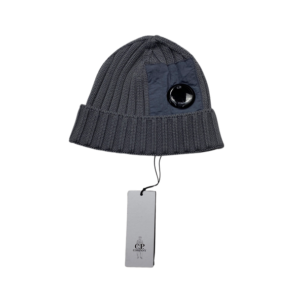 CP Company Ribbed Wool Grey Lens Viewer Beanie