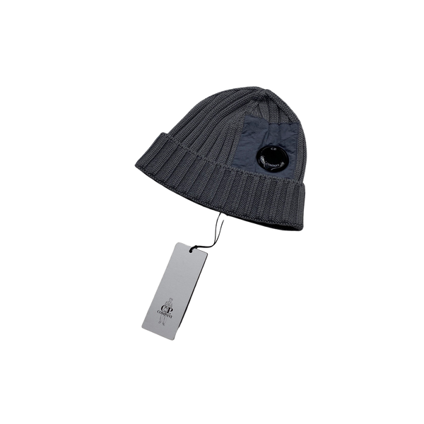 CP Company Ribbed Wool Grey Lens Viewer Beanie