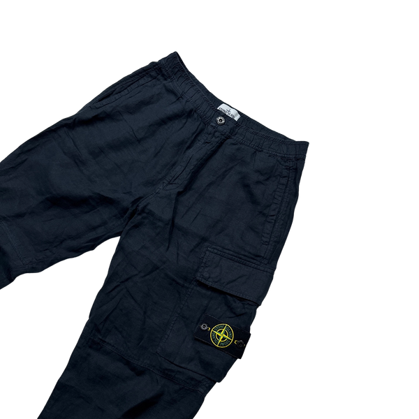 Stone Island Navy Linen Summer Trousers - 34"