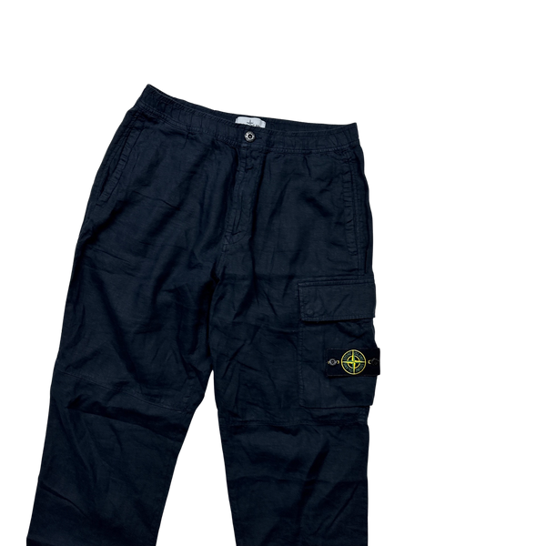 Stone Island Navy Linen Summer Trousers - 34"