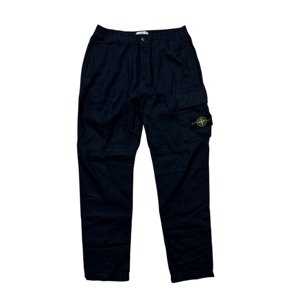 Stone Island Navy Linen Summer Trousers - 34"