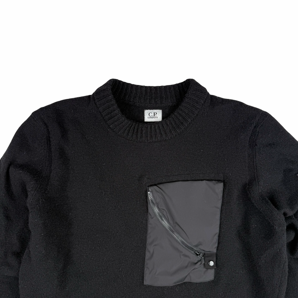 CP Company Black Wool Blend Chest Pocket Lens View Knit - XL