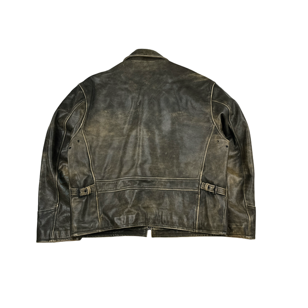 Schott Brown Cowhie Cuir Vachette Leather Zipped Collar Jacket - XXL