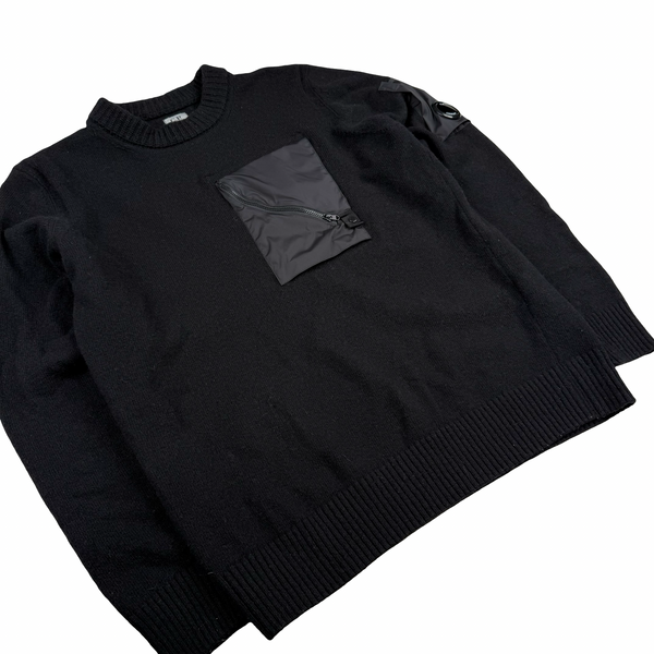 CP Company Black Wool Blend Chest Pocket Lens View Knit - XL
