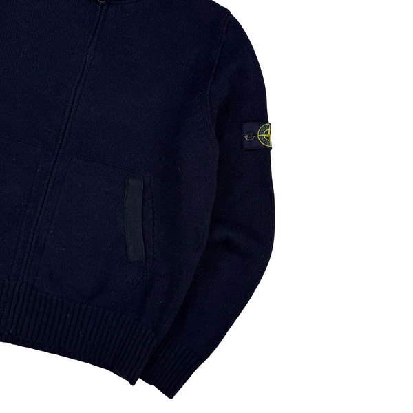 Stone Island 2011 Navy Wool Blend Full Zip Hooded Jumper - Large