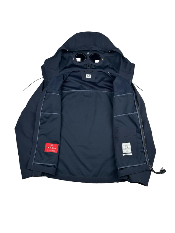 CP Company Navy Blue Soft Shell R Goggle Hooded Zipped Jacket - Medium (48)