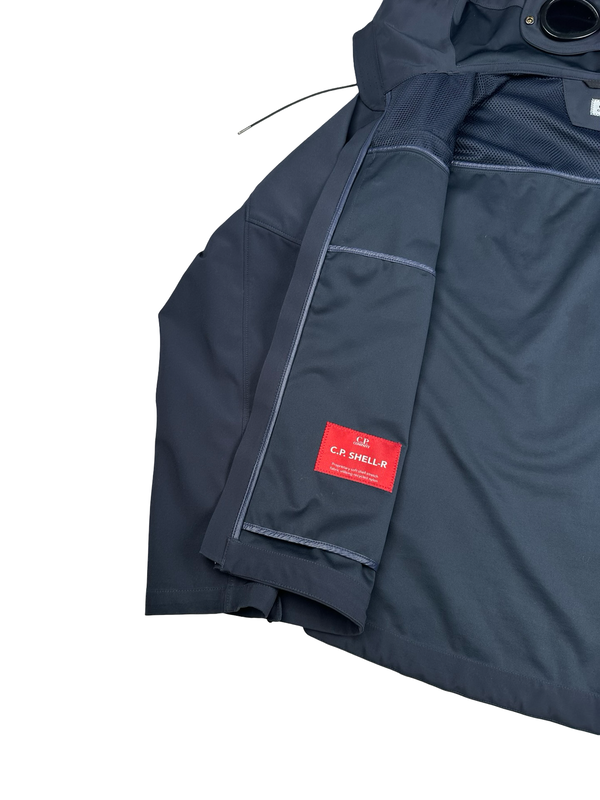 CP Company Navy Blue Soft Shell R Goggle Hooded Zipped Jacket - Medium (48)