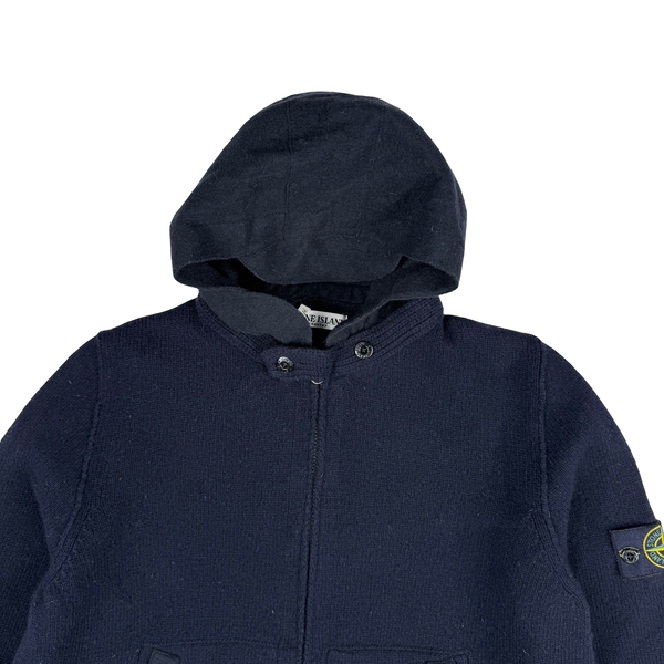 Stone Island 2011 Navy Wool Blend Full Zip Hooded Jumper - Large