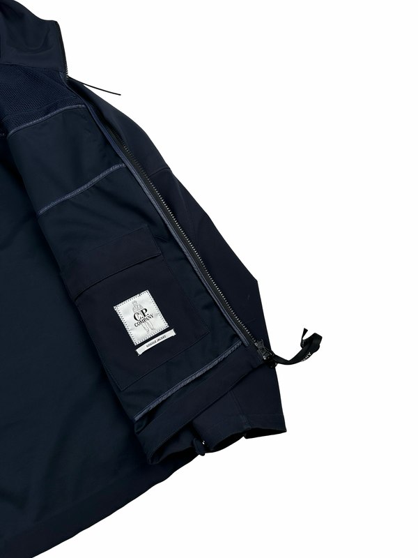 CP Company Navy Blue Soft Shell R Goggle Hooded Zipped Jacket - Medium (48)