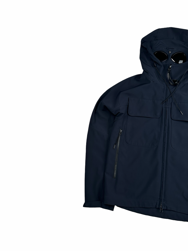 CP Company Navy Blue Soft Shell R Goggle Hooded Zipped Jacket - Medium (48)