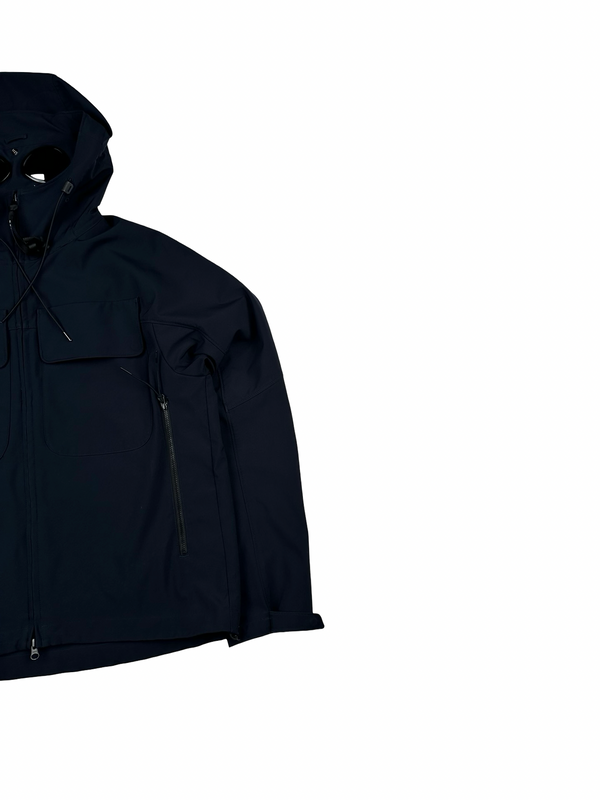 CP Company Navy Blue Soft Shell R Goggle Hooded Zipped Jacket - Medium (48)