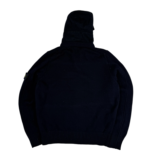Stone Island 2011 Navy Wool Blend Full Zip Hooded Jumper - Large
