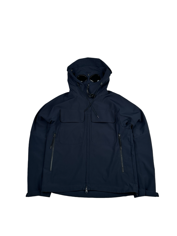 CP Company Navy Blue Soft Shell R Goggle Hooded Zipped Jacket - Medium (48)