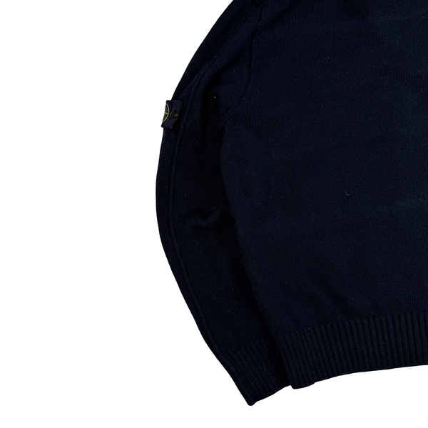 Stone Island 2011 Navy Wool Blend Full Zip Hooded Jumper - Large