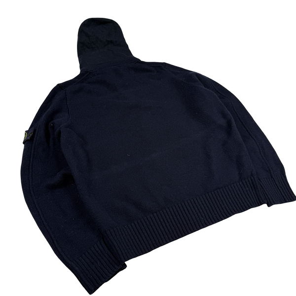 Stone Island 2011 Navy Wool Blend Full Zip Hooded Jumper - Large