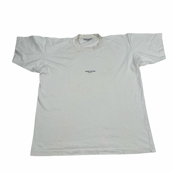 Stone Island 90's White Marina Cotton Spellout Vintage T Shirt - Large