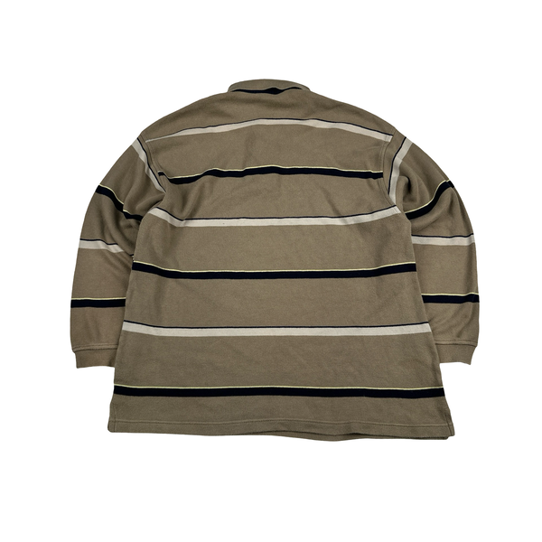 Lacoste Stripped Beige Cotton Longsleeve Polo Jumper - XL