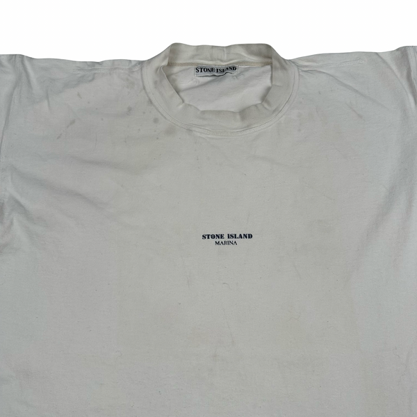 Stone Island 90's White Marina Cotton Spellout Vintage T Shirt - Large