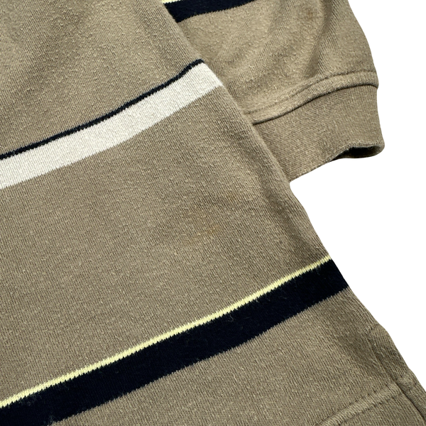 Lacoste Stripped Beige Cotton Longsleeve Polo Jumper - XL