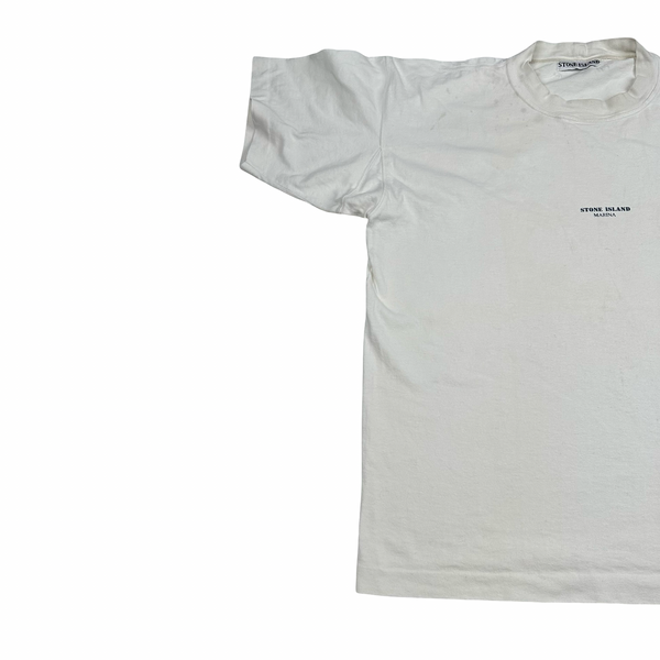 Stone Island 90's White Marina Cotton Spellout Vintage T Shirt - Large
