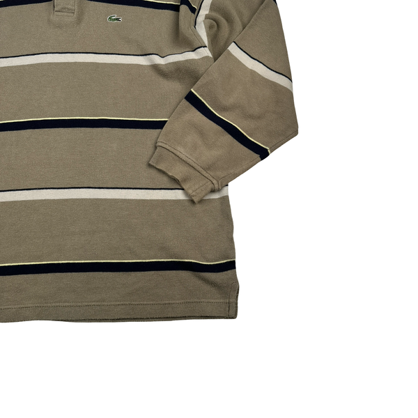Lacoste Stripped Beige Cotton Longsleeve Polo Jumper - XL
