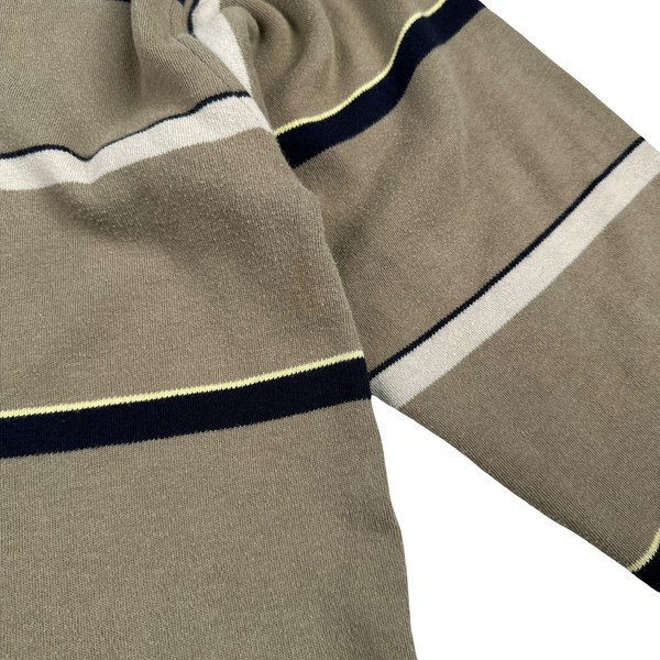 Lacoste Stripped Beige Cotton Longsleeve Polo Jumper - XL