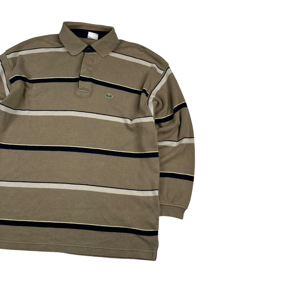 Lacoste Stripped Beige Cotton Longsleeve Polo Jumper - XL