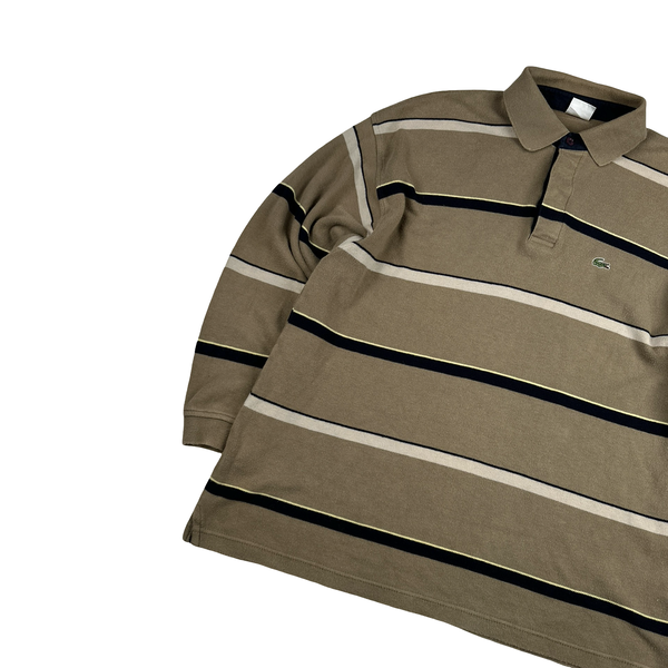 Lacoste Stripped Beige Cotton Longsleeve Polo Jumper - XL