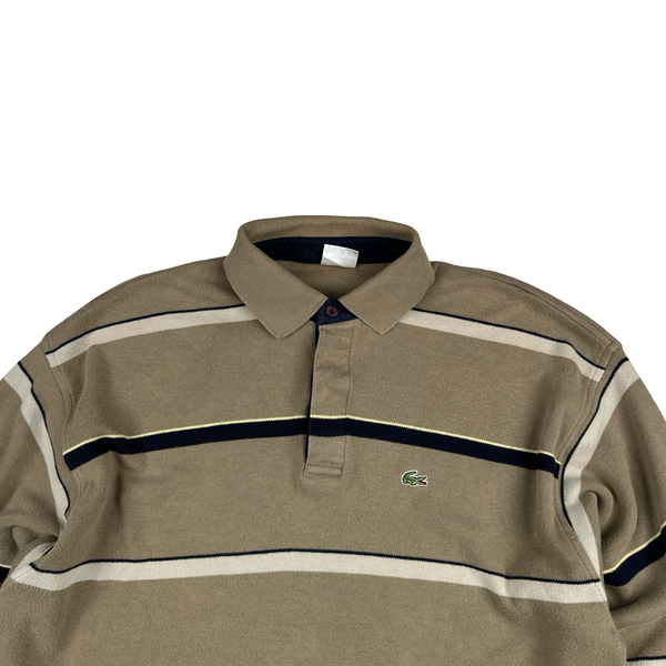 Lacoste Stripped Beige Cotton Longsleeve Polo Jumper - XL