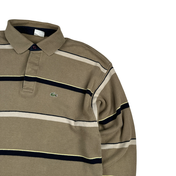 Lacoste Stripped Beige Cotton Longsleeve Polo Jumper - XL