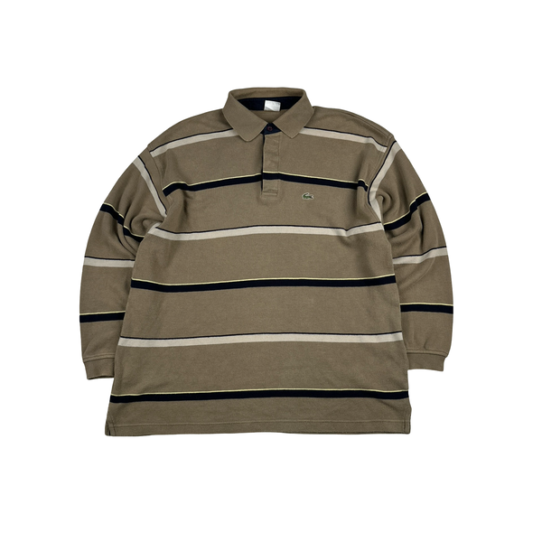 Lacoste Stripped Beige Cotton Longsleeve Polo Jumper - XL