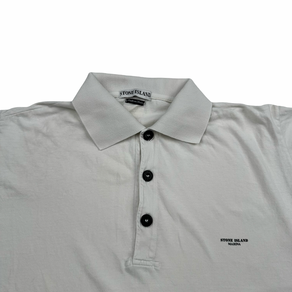Stone Island 1997 White Cotton Spellout Vintage Polo Shirt - Medium